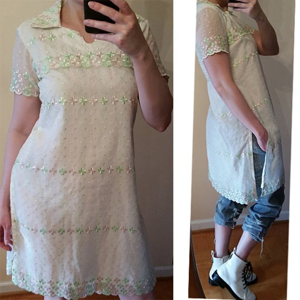 Vintage 70's handmade dress lace embroidered